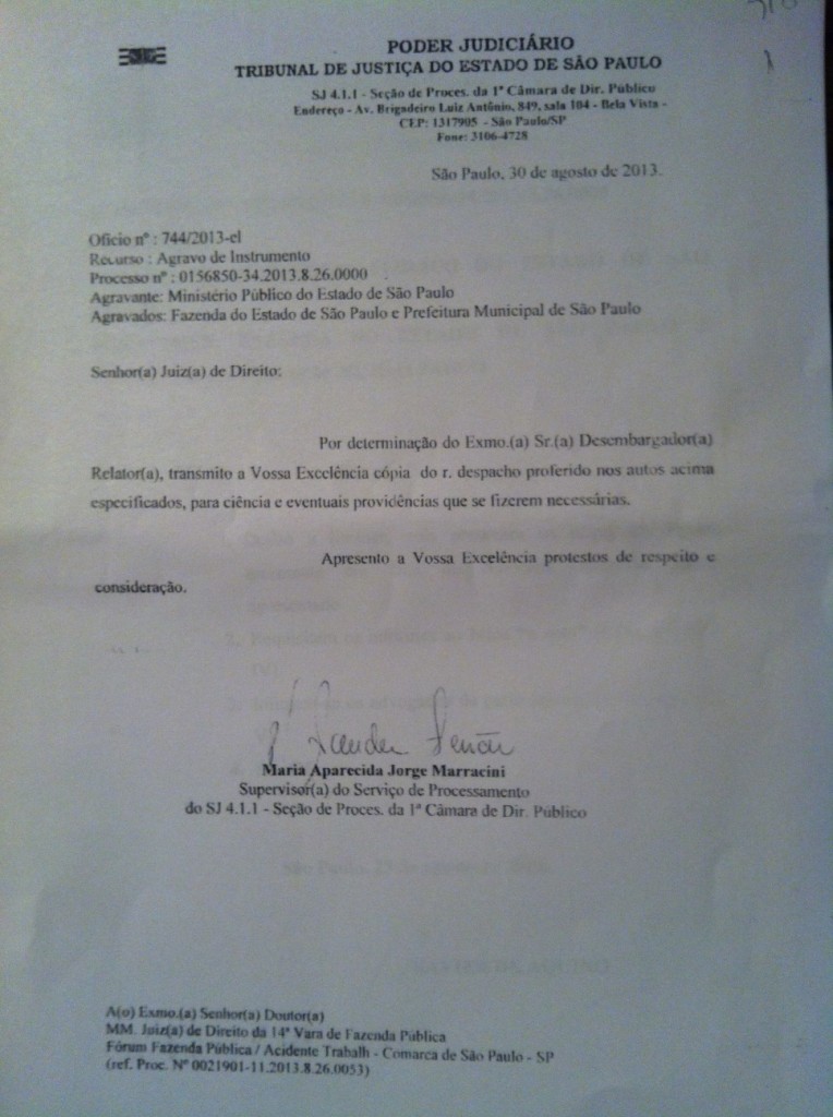 Primeira página da liminar concedida por desembargador